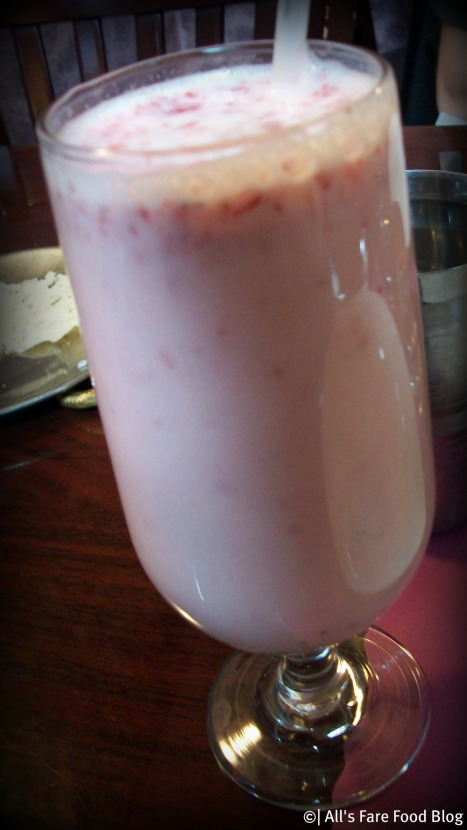 Strawberry lassi drink at Kashmir Indian Restaurant