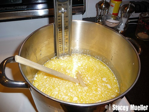 Caramel ingredients beginning to cook.