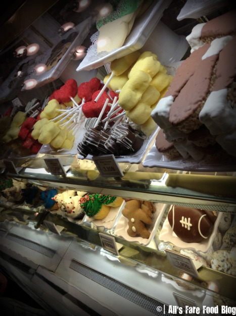 Display case of goodies at the Confectionary on Main Street