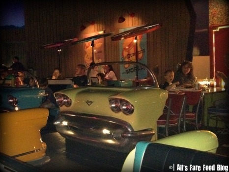 Cars for tables at the Sci-Fi Dine-in Theater